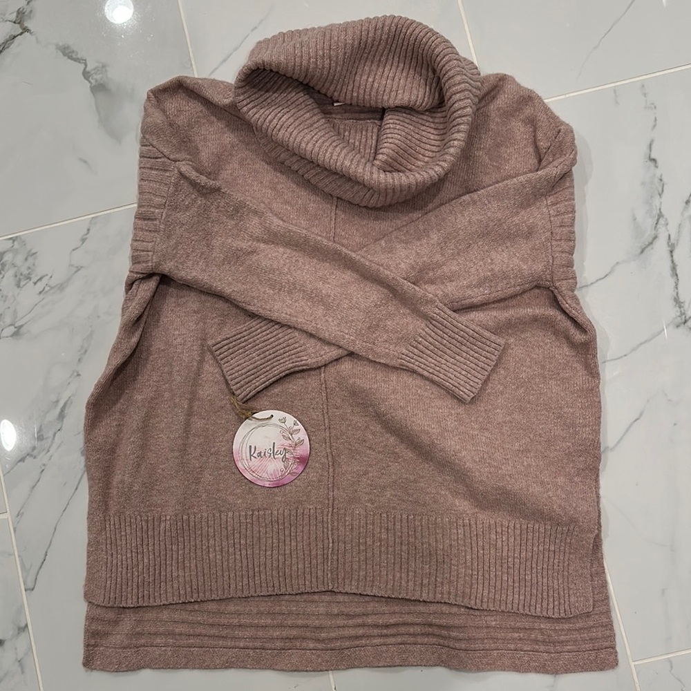 Brown Cowl Neck Sweater in Ribbed Knit